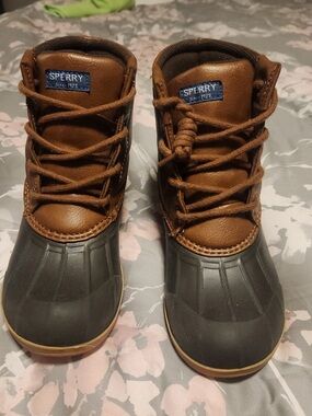 Sperry Kids Brown Leather & Gray Waterproof Duck Boots